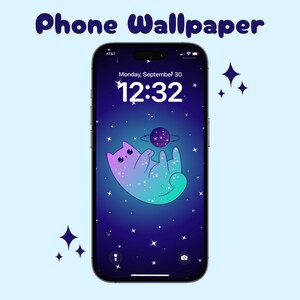 Cute Space Cat Phone Wallpaper | iPhone Wallpaper For Cat Lovers | Aesthetic kitten Background | iPhone & Android Digital Wallpaper Download