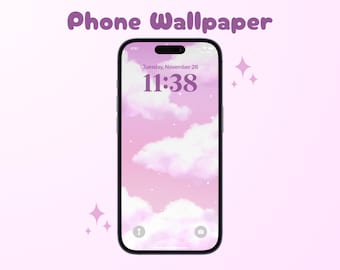 Dreamy Clouds Phone Wallpaper | Starry Sky Background | Cute Purple Lockscreen | Aesthetic Sky iPhone & Android Digital Wallpaper Download