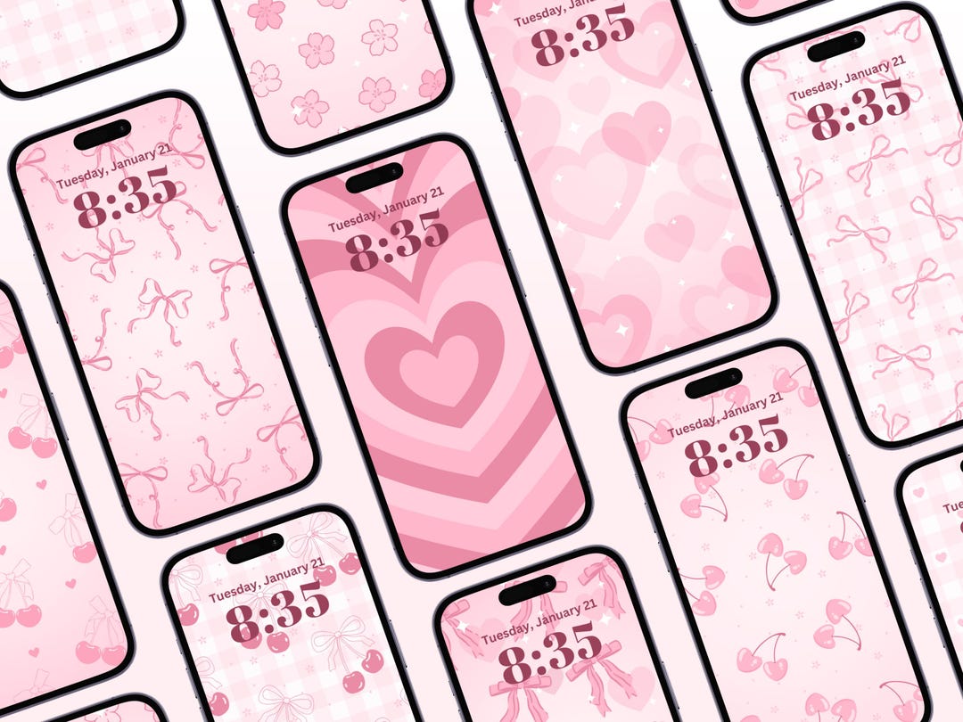 Coquette Cherry Blossom Bow Phone Wallpaper Pack, 12 Cute Girly ...