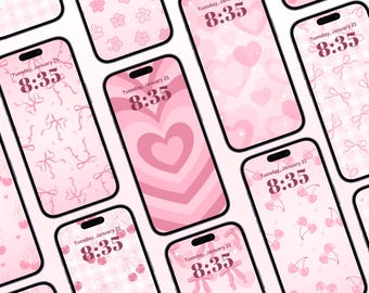 Coquette Cherry Blossom Bow Phone Wallpaper Pack, 12 Cute Girly Aesthetic Soft Pink Backgrounds, iPhone & Android Digital Wallpaper Download