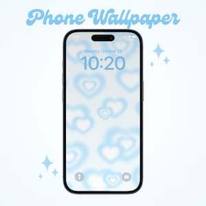 Blue Heart Aesthetic Phone Wallpaper | Cute Y2K Blurred Heart Background | Dreamy iPhone Lockscreen | Baby Blue Wallpaper for iOS & Android