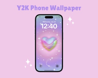 Y2K Aesthetic Phone Wallpaper | Cute Heart iPhone Wallpaper | Pastel Color Lock Screen | Android/IOS Digital Wallpaper Download