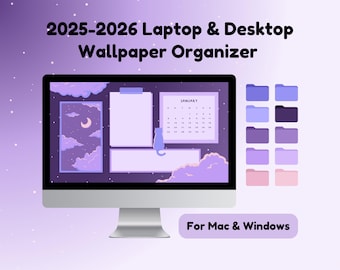 Organizador de fondos de escritorio 2025-2026, tema de escritorio con estética lo-fi, calendario digital relajante de gatos lo-fi para Mac y Windows.