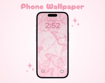 Cute Butterfly Phone Wallpaper | Soft Pink Y2K Background | Pink Dreamy Lock-Screen | Aesthetic iPhone & Android Digital Wallpaper Download