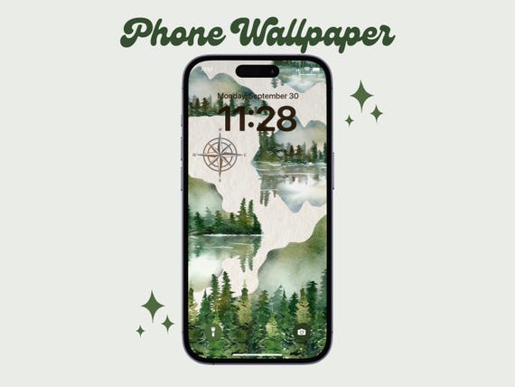 Watercolor Forest Phone Wallpaper | Calming Nature Lock Screen (Digital Download)