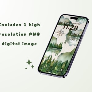May include: A digital illustration of a forest scene with a compass and the time 11:28 on a smartphone screen. The background is a watercolor wash of green and blue.