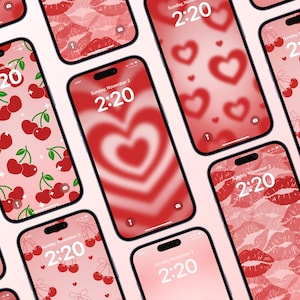 Sfondo per telefono Red Coquette 6-Pack / Pacchetto di sfondi Y2K romantici / Sfondi estetici Dreamy Heart per iPhone e Android / Download digitale
