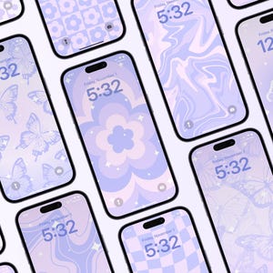 Groovy Y2K-telefoonachtergrondpakket | Retro paarse achtergronden (digitale download)