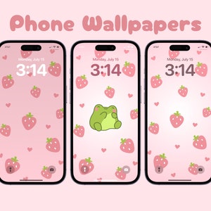 Kawaii Strawberry Frog Phone Wallpaper | Coquette iPhone Background (Digital Download)