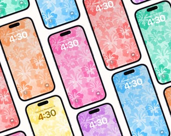 Sfondo per telefono con ibisco tropicale, sfondi estivi per iPhone e Android (download digitale)