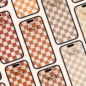 May include: Several smartphones with a brown, orange, and beige chequered wallpaper. Each phone shows the time as 9:25 and the date as Monday, September 30.
