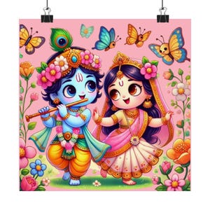Radha Krishna Divine Love Poster Lebendige Wandkunst für friedliche und spirituelle Wohnkultur