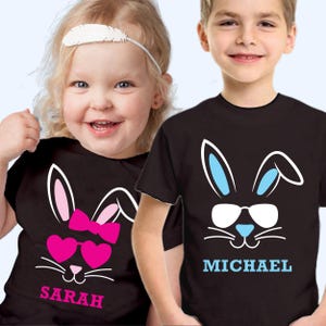 TSHIRT (1084) PERSONALISED Happy Easter Bunny Ears T-Shirt Customised Your Name Cute Rabbit Easter Egg Bunnies Kids Children Women T Shirt