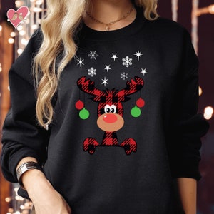 Buffalo Plaid Reindeer Christmas Sweatshirt, Funny Xmas Jumper S-5048