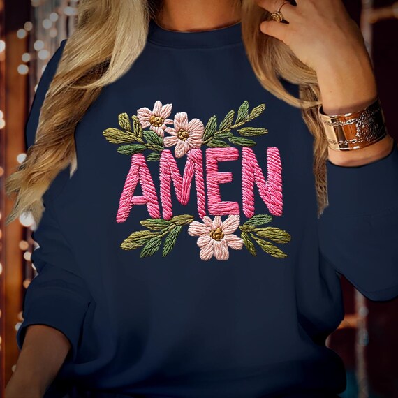 SUDADERA (1020) Camiseta cristiana con estampado floral de Amén