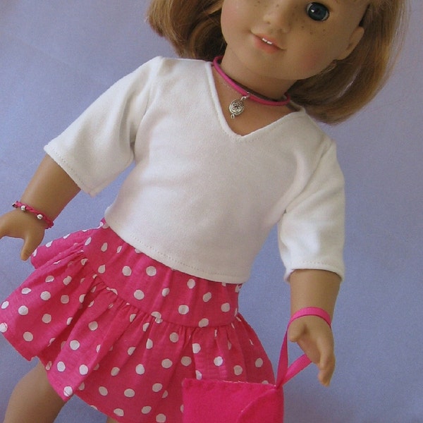 SALE: American Girl Size Doll Pink and White 2 Piece Outfit with Accessories