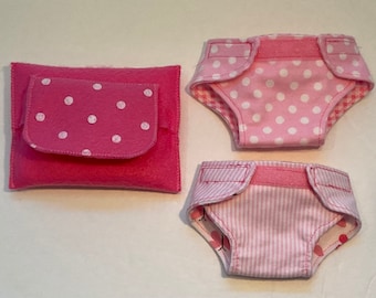 Doll Diapers, set of 2 and Pretend Wipes, Great for Smaller Baby Dolls 10 inches to 12 inches