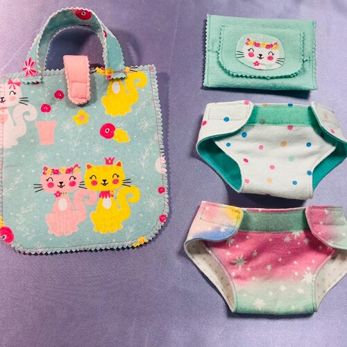 Small Little Girl’s Diaper Bag and Doll Accessories: Diapers and Wipes