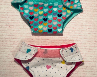 2 Doll Diapers, Reversible, Adjustable to fit 13 to 16 inch dolls