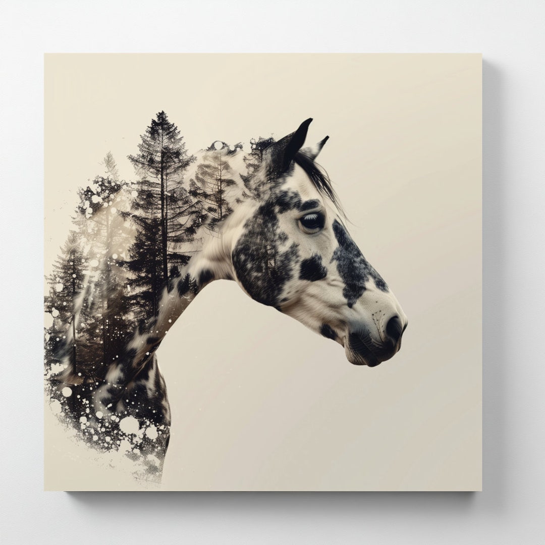 Black and White Horse Wall Art Print Mute Horse Profile Canvas or Metal ...