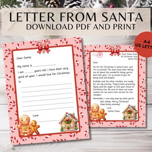 Plantilla de carta para Papá Noel para imprimir Carta de Papá Noel para descargar PDF al instante Carta de Navidad de Papá Noel para niños Carta a Papá Noel