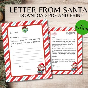 Lettera di Babbo Natale Modello di lettera stampabile di Natale Lettera stampabile a Babbo Natale PDF Download immediato Lettera per bambini a Babbo Natale Tradizione natalizia