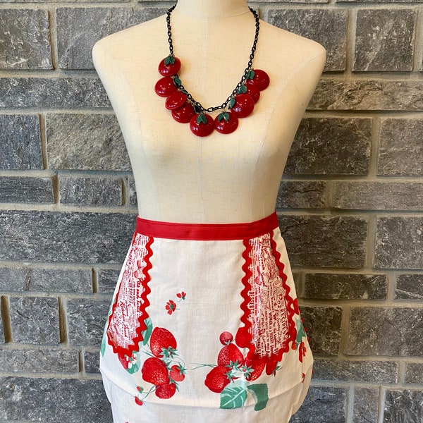 Vintage Strawberry Tablecloth Hostess Apron