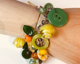 Vintage Button Charm Bracelet "CITRUS" themed