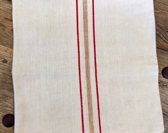 Antique European Grain Sack pillow with red and gold stripes 18x18