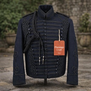 Schwarze Husaren Militärjacke Männer Gothic geflochtene Jacke Historischer Kostümmantel Napoleonischer Stil Uniform Cosplay Jacke Handgemacht