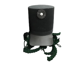 Black Military Shako Hat with Green Chin Cord Napoleonic Style Soldier Cap Historical Costume Reenactment Hat
