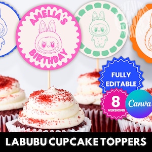 Labubu Cake Topper & Cupcake Toppers Labubu Birthday Printable Tags Party Decor Cute Monsters Favor Circles Pop Mart Birthday Decorations