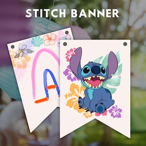 Blue Alien Birthday Banner: Ohana Party Decor (PDF & PNG Digital File 5x7in )