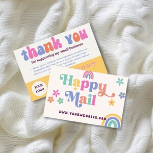 Biglietto di ringraziamento per ordini di piccole imprese / Modello Canva modificabile / Inserto stampabile Groovy Retro / Confezione Happy Mail (6 x 4 pollici)