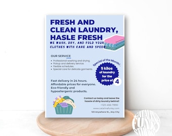 Editable Laundry Service Flyer | 8.5x11 in Canva Template | Printable Digital Download for Professional Cleaning Business