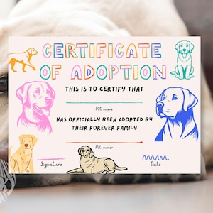 Labrador Retriever Adoption Certificate: Editable Pet Gift (Digital Download)