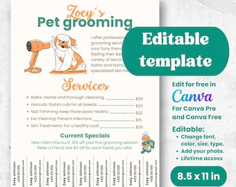 Dog Grooming Price List Flyer: Customizable Canva Template