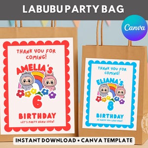 Labubu Feesttas Label Sticker Canva Bewerkbare Sjabloon voor Cadeauzakjes Verjaardagsgunst Afdrukbaar Label Labubu Papieren Tag Voor Kinderfeestje souvenir
