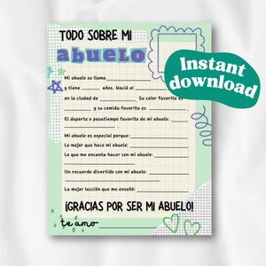 Modelo para impressão Tudo sobre meu avô, Dia dos Pais. Presente de entrevista infantil, questionário do avô. Download instantâneo,