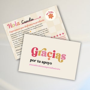 Biglietto di ringraziamento e nota cliente in spagnolo / Modello Canva modificabile / Inserto stampabile per ordini di piccole imprese / Design retrò alla moda (15,2 x 10,2 cm)