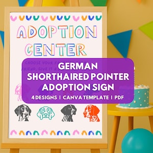 Adopteer een bord korthaar, puppy verjaardagsfeestje decor, afdrukbare poster voor hondenadoptiestation, US Letter Puppy Pawty Signs