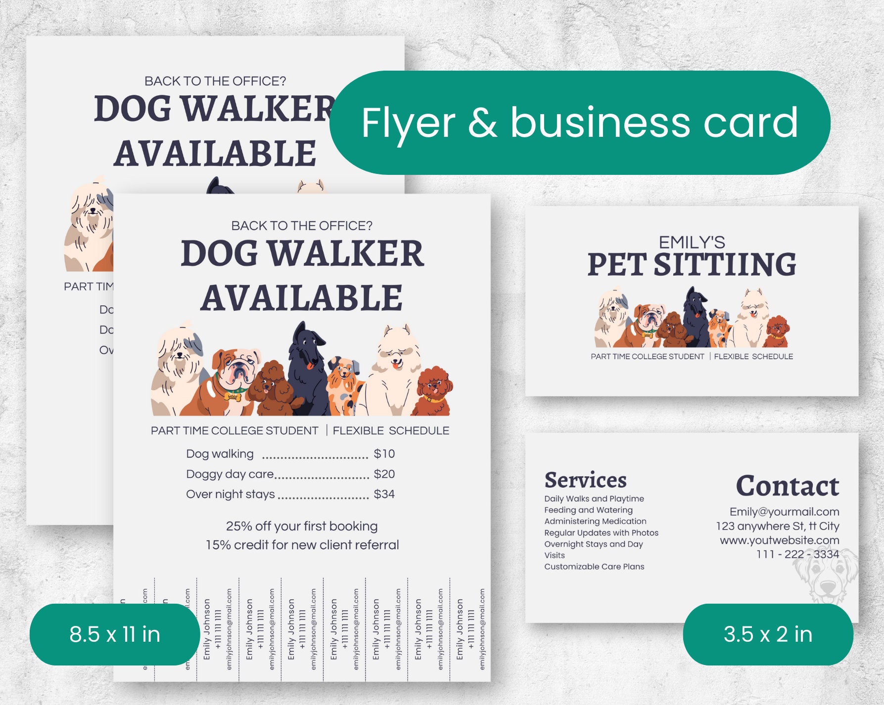Dog Walker Flyer & Business Card Template: Minimalist Canva Design