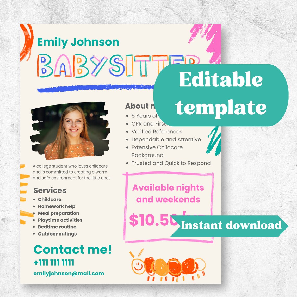 Editable Babysitter Flyer | Nanny Brochure Template | Canva | PDF &amp; JPG ...