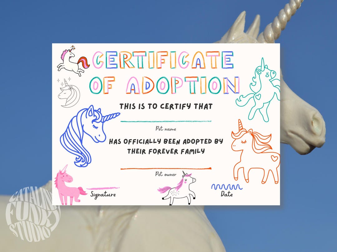 Editable Unicorn Adoption Certificate: Rainbow Birthday Party (canva ...