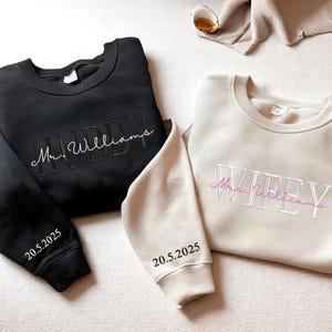 Bride Sweatshirt, Embroidered Sweatshirt, Hubby Wifey, Future Mrs. and Mr. Hoodie, Custom Embroidered Sweatshirt, Engagement Gift ESE049.L.C