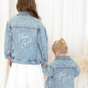 Perle Kinder Jeansjacke, personalisierte Jeansjacke, Blumenmädchen Jacke, Mädchen Jeansjacke, Benutzerdefinierte Baby Jeansjacke, Kinder Hochzeit ESE171.B.C