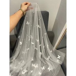 Velo a farfalla 3D, velo spettacolare, velo morbido, velo trasparente, velo classico, velo elegante, velo da cattedrale, velo da sposa, velo da sposa, HVE016