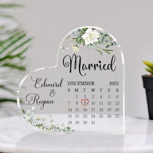 Personalized Wedding Gift, Married Calendar Acrylic Plaque, Wedding Gift for Couple, Married Plaque Gift for Couple, POE003.C