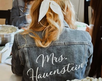Embroidered Bridal Denim Jacket, Custom Bride Jean Jacket