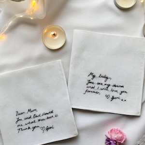 Hand-Written Embroidered  Handkerchief, Personalized Linen Embroidered Handkerchief,Wedding Keepsake Vows Personalized Handkerchief HTE004.C